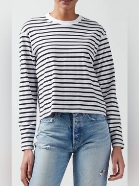 ATM Anthony Thomas Melillo Black and White Striped Long-Sleeve Crew